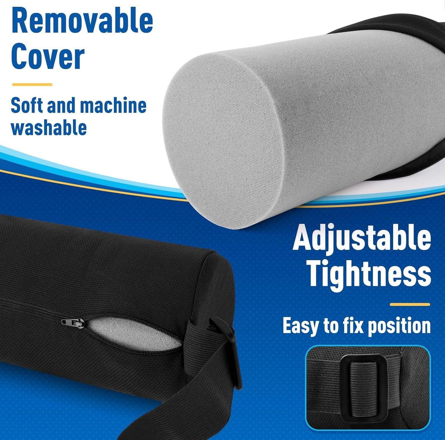 Blue Portable McKenzie Method Ergonomic Lumbar Support Roll - Adjustable Memory Foam Cylinder Pillow with Breathable Cover