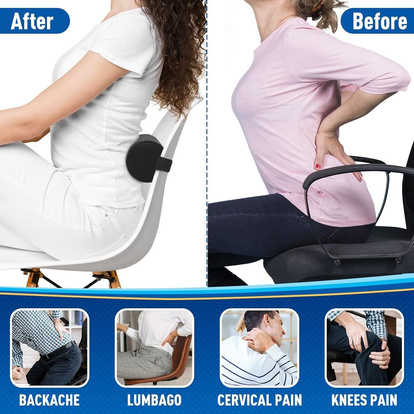 Grey Portable McKenzie Method Ergonomic Lumbar Support Roll - Adjustable Memory Foam Cylinder Pillow with Breathable Cover