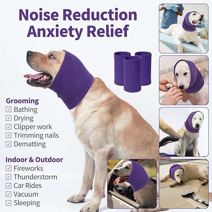 3-Pack Grey Instant Calming Dog Warm Hoods and Ear Covers (S Size) - Anxiety Relief Noise Reduction & Grooming Support, Breathable Full-Head Protection