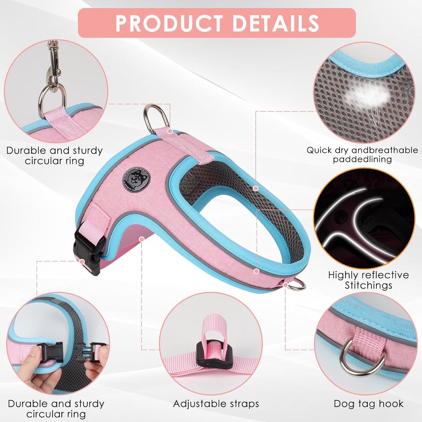 M Size Pink Waterproof Reflective Saddle-Style Dog Harness & 1.5M Leash Set - Breathable Anti-Choke Escape-Proof Step-In Walking Gear