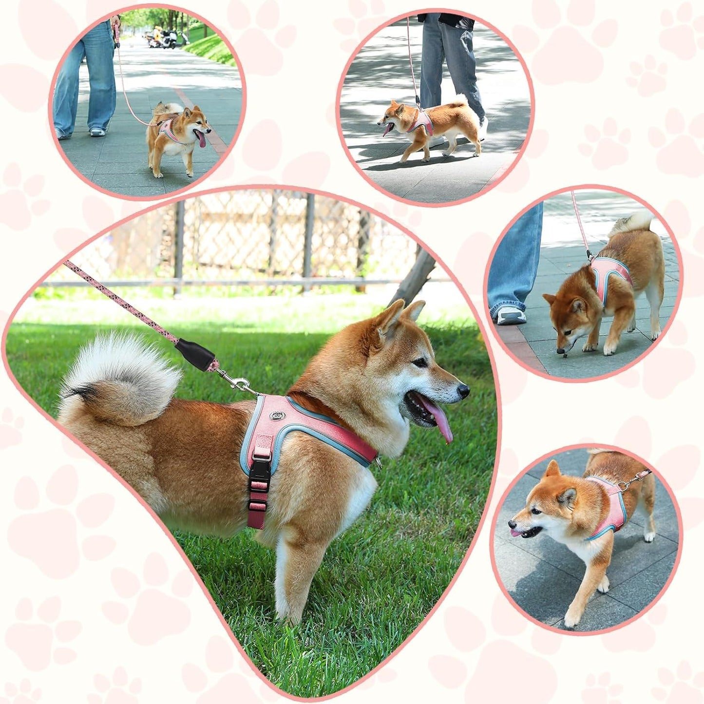 M Size Pink Waterproof Reflective Saddle-Style Dog Harness & 1.5M Leash Set - Breathable Anti-Choke Escape-Proof Step-In Walking Gear