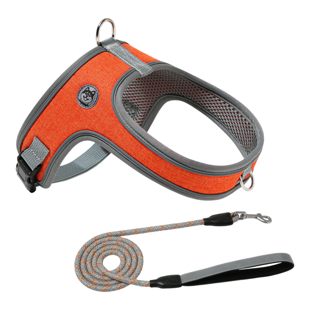L Size Orange Waterproof Reflective Saddle-Style Dog Harness & 1.5M Leash Set - Breathable Anti-Choke Escape-Proof Step-In Walking Gear