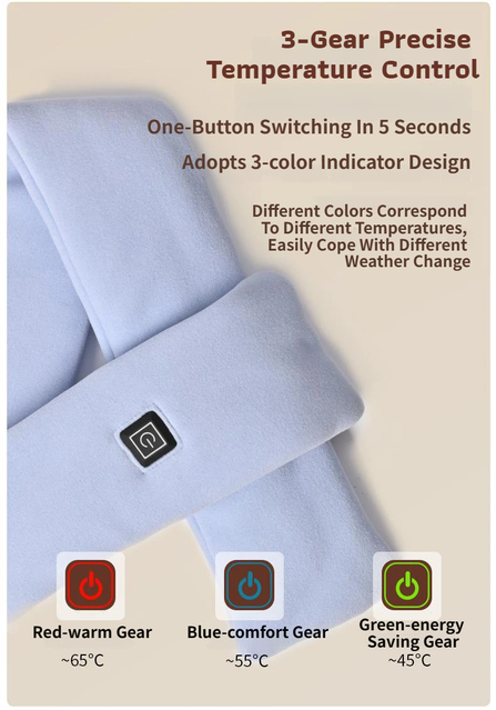 Red USB Powered Graphene Rapid Heated Scarf - 80 x 10 CM Washable Winter Thermal Wrap with 3-Level Temp for Cervical Support & Pain Relief