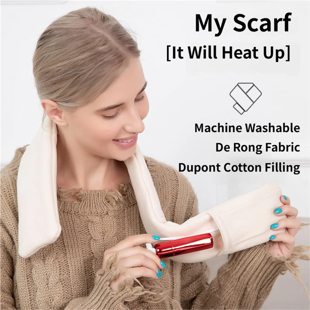 Light Blue USB Powered Graphene Rapid Heated Scarf - 80 x 10 CM Washable Winter Thermal Wrap with 3-Level Temp for Cervical Support & Pain Relief