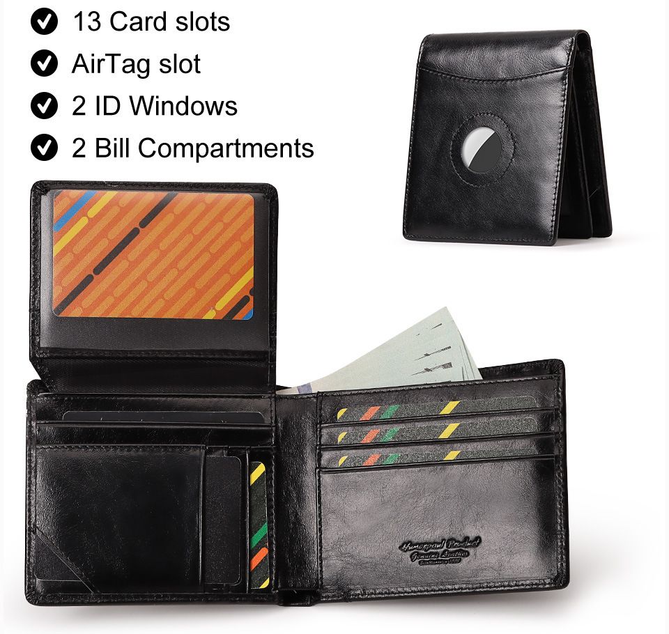 Coffee Handcrafted Genuine First-Layer Cowhide Wallet & Card Case for Men - Multi-Slot Ultra-Slim Bifold, Integrated AirTag Holder & RFID Blocking
