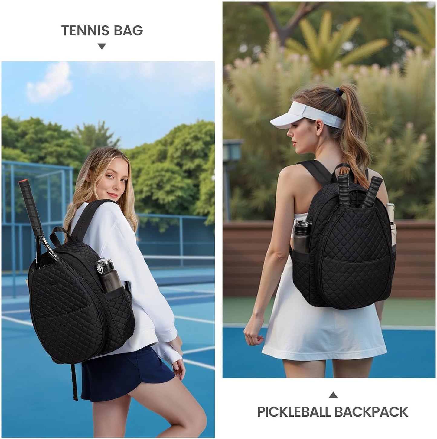 Grey Large Tennis & Pickleball Quilted Backpack and Sports Travel Tote for Men and Women - Racket Compartment, 2 Side Pockets & Multi-Pocket Organization (32x17x44.5 CM)