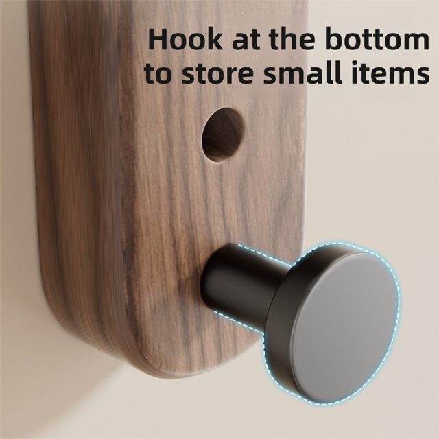 23CM Moisture Aluminum Folding Towel Rack Integrated Bottom Hook - 90° Folding Black Walnut Grain Wall-Mounted Drying Rod and Organize