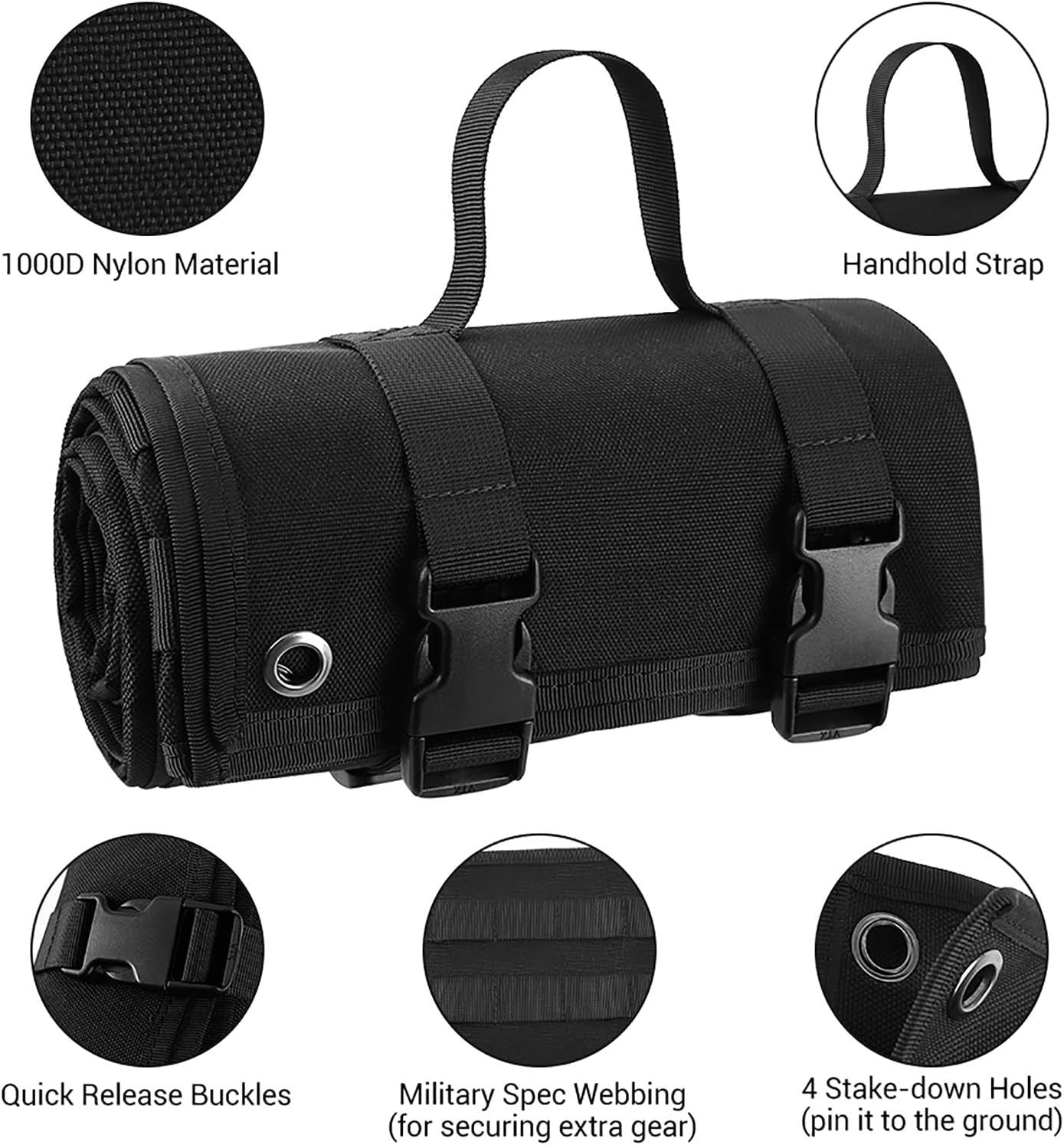 200x75CM Green Outdoor Tactical Roll-Up Shooting Mat - MOLLE Webbing & Stake Down Eyelets - Portable Waterproof Ground Pad for Field Training, Camping & Picnic