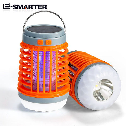 Orange 2-in-1 Cordless Flashlight & Zapper Lantern - Solar / USB Charging, 360° High Voltage Grid and Hanging Hook - Waterproof Mosquito Killer & 4-Mode Camping Light for Outdoor, Home & Patio