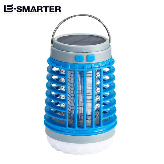 Blue 2-in-1 Cordless Flashlight & Zapper Lantern - Solar / USB Charging, 360° High Voltage Grid and Hanging Hook - Waterproof Mosquito Killer & 4-Mode Camping Light for Outdoor, Home & Patio