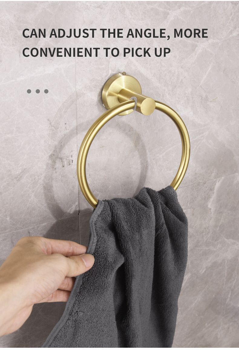 5PCS Matt Gold Stainless Steel Bathroom Organizer Set - Wall-Mounted Rotatable Towel Bar, Toilet Paper Holder, Towel Ring & Versatile T-shaped Hooks