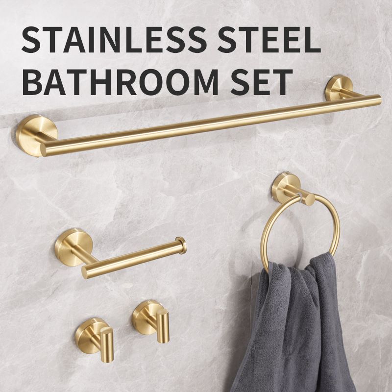 5PCS Matt Black Stainless Steel Bathroom Organizer Set - Wall-Mounted Rotatable Towel Bar, Toilet Paper Holder, Towel Ring & Versatile T-shaped Hooks