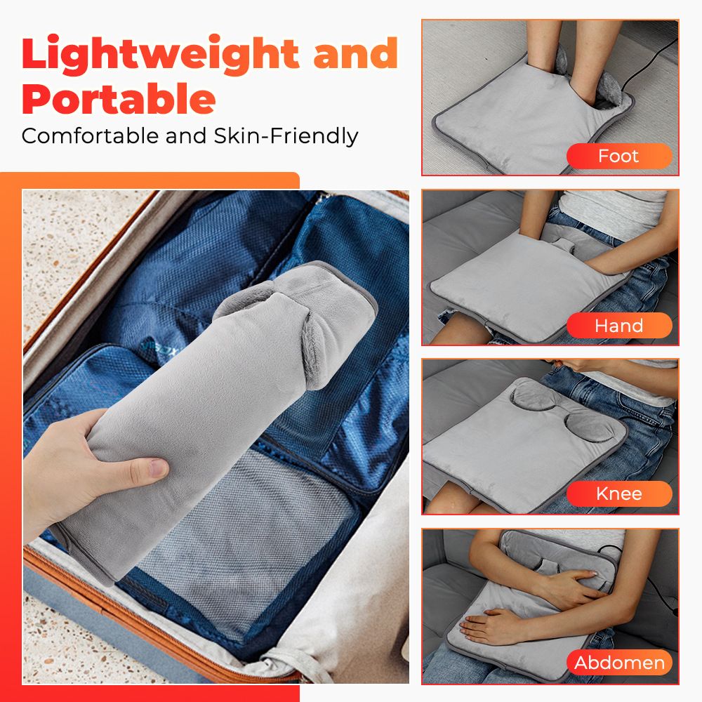 Grey Portable Versatile USB Electric Foot Warmer with 4 Temp Levels & 4 Auto-Shutoff Timer - Soft Fleece Washable Heating Mat