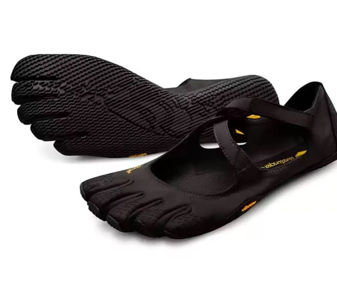 Black Breathable High-Grip Five-Finger Yoga & Pilates Shoes (Foot Length 25 CM) - Professional Training Footwear for Natural Toe Splay & Barefoot Feel