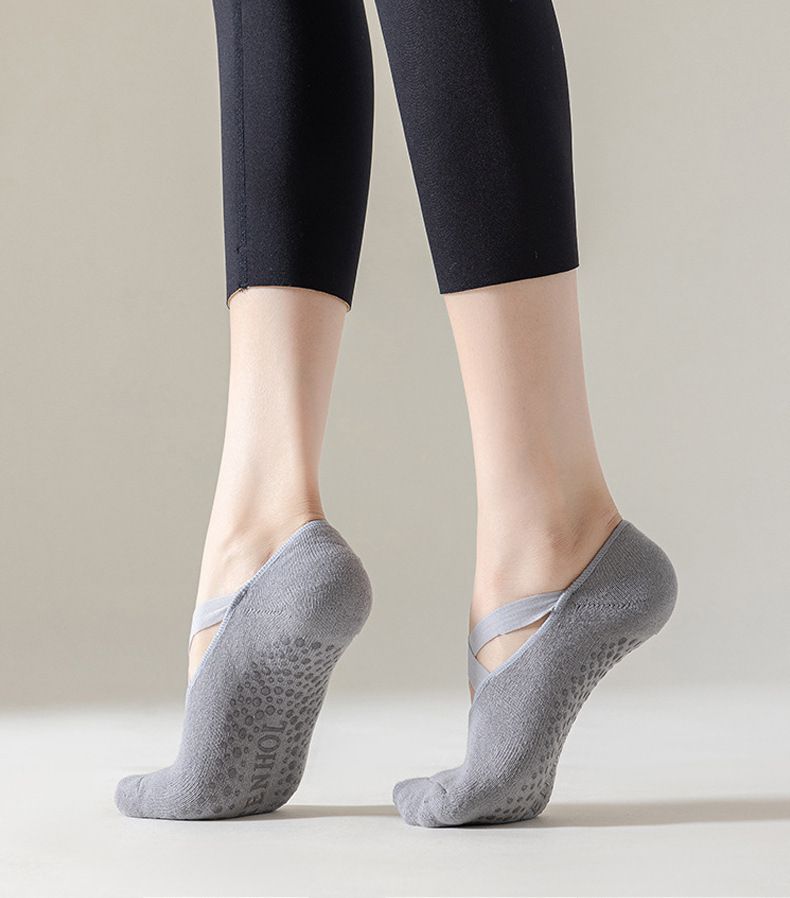5-Pair Black Premium Non-Slip Yoga & Pilates Socks with Elastic Cross-Straps - Breathable Cotton Ballet-Style High Grip Socks