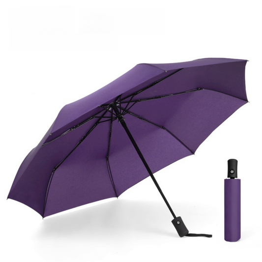 Purple 97CM Large Folding Automatic Travel Umbrella with 8 Reinforced Fiberglass Ribs - Lightweight Compact Rain & Sun Shield for Backpack Travel and Commuting