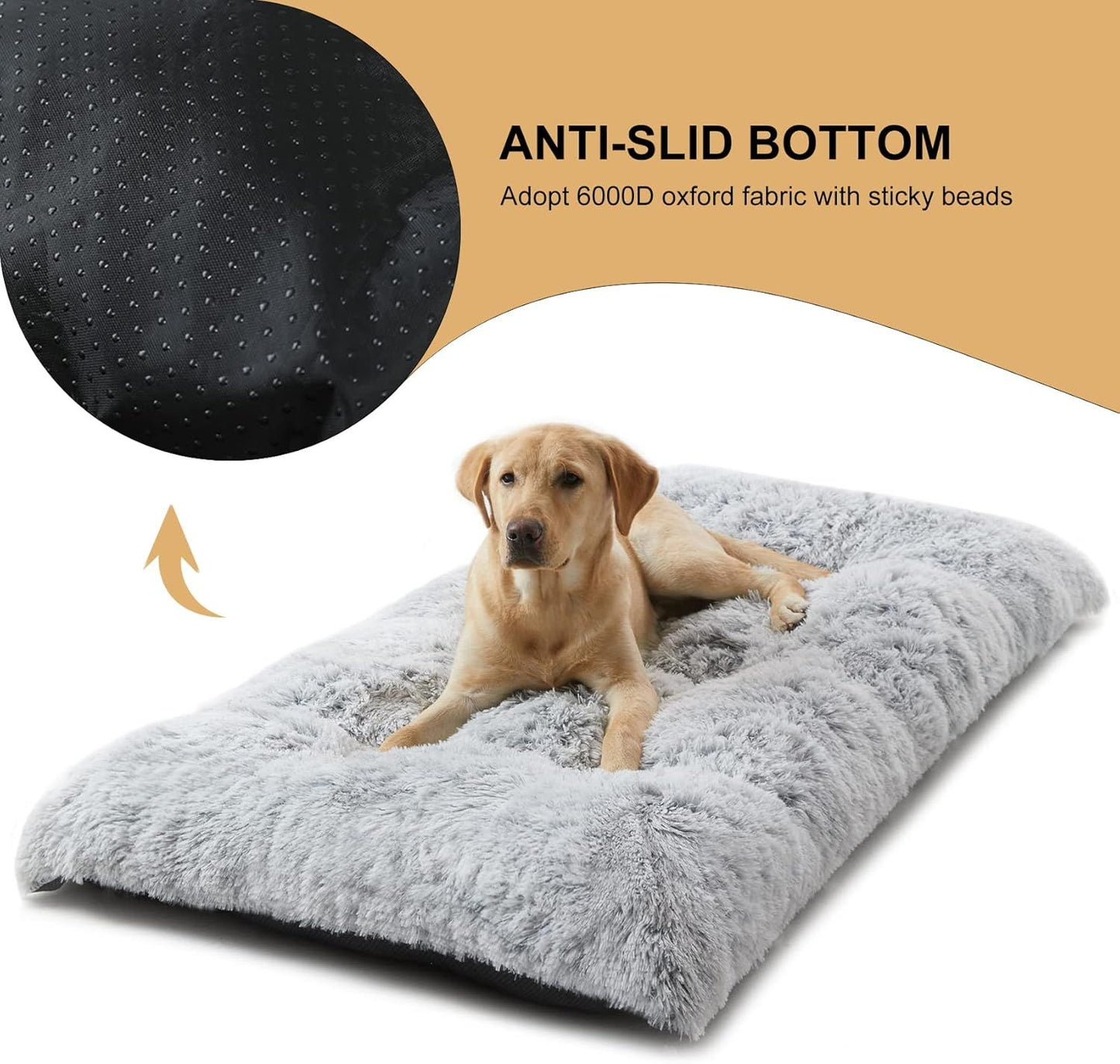 80 x 55 CM Winter Long Plush Dog Bed for Large Dogs - 10CM Thickened Fluffy Faux Fur Pad - Calming Anti Anxiety Pet Cushion with Non-Slip Bottom, Removable & Washable Heavy Duty Bedding, Grey L Size