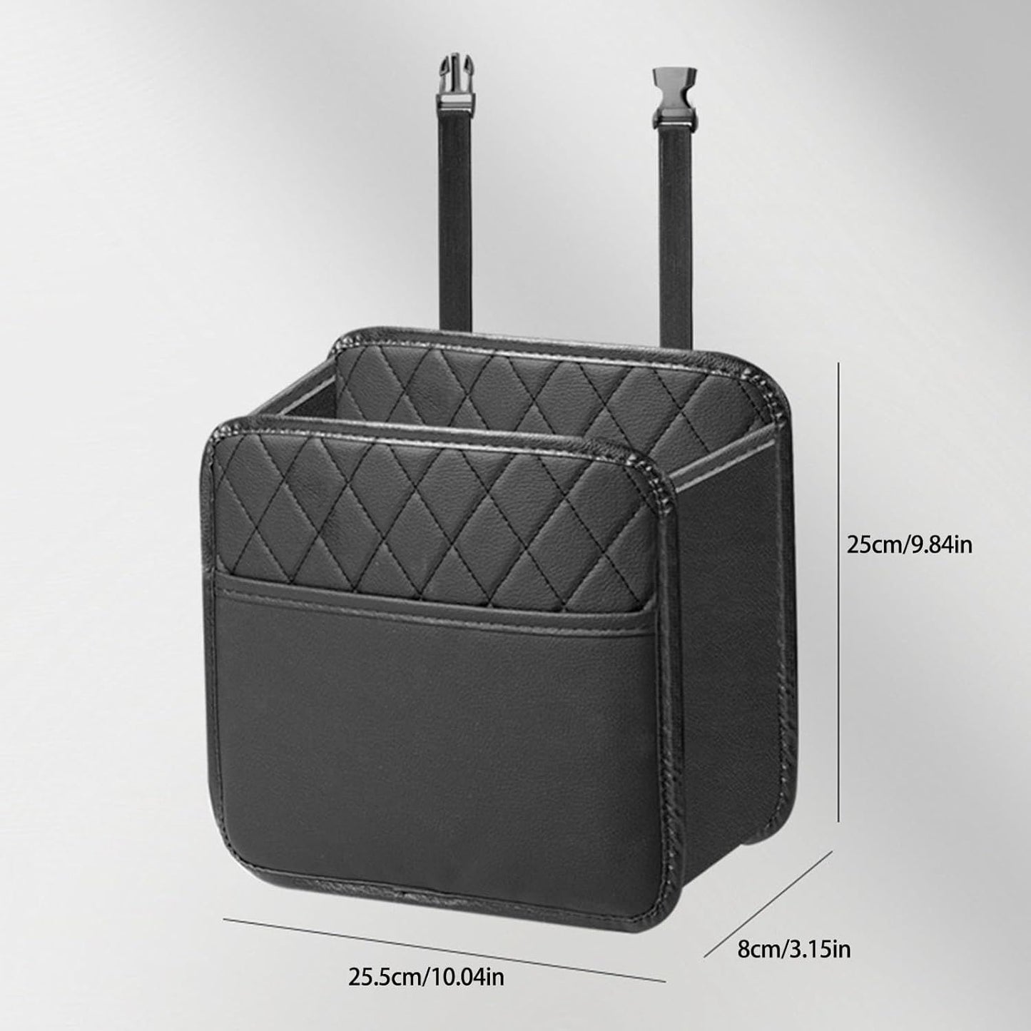 2-in-1 Car Seat Back Organiser and Trash Can with 50 Trash Bags Multiple Pocket Bottle Holder - Waterproof Leather, 25 x 25 x 8 CM Multi Purpose Hanging Storage