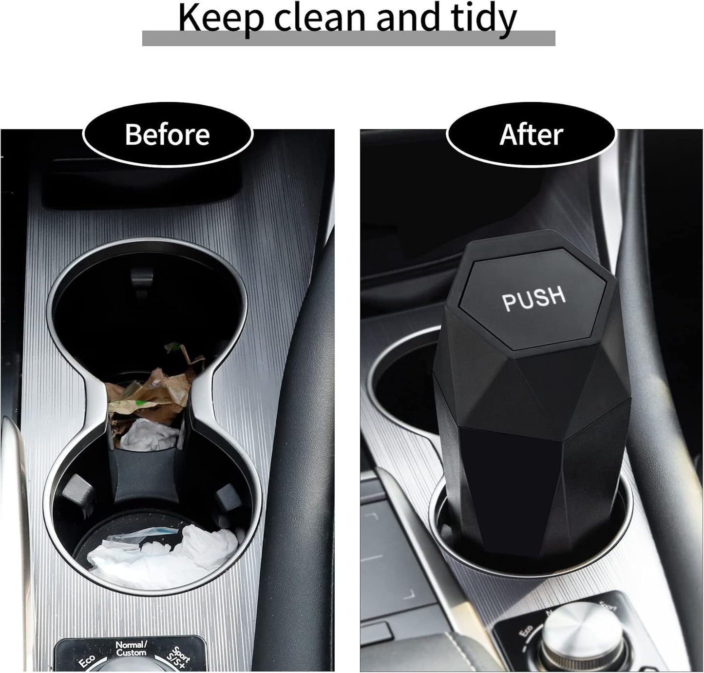 550ML Silver Car Trash Can with Automatic Rebound Lid & Diamond Design - Portable Waste Bin and Odour Proof Storage, Easy to Clean for Office Home Car Center Console