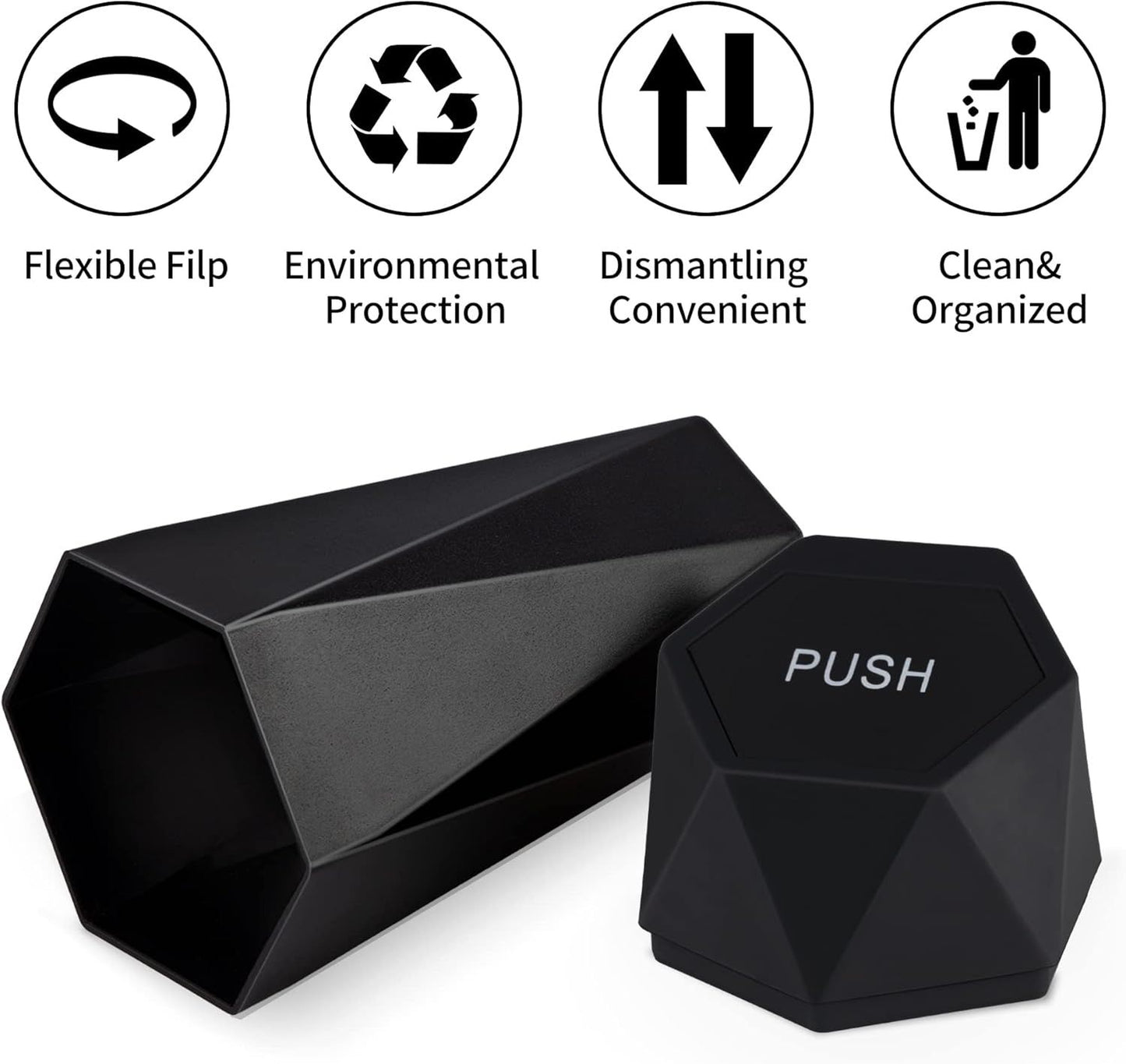 550ML Silver Car Trash Can with Automatic Rebound Lid & Diamond Design - Portable Waste Bin and Odour Proof Storage, Easy to Clean for Office Home Car Center Console