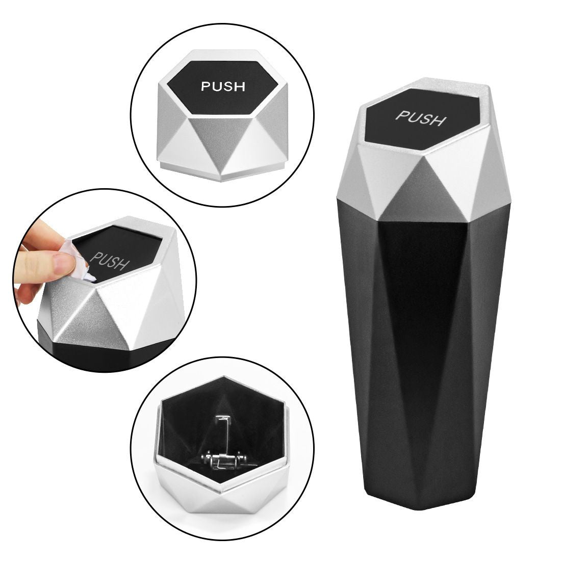 550ML Red Car Trash Can with Automatic Rebound Lid & Diamond Design - Portable Waste Bin and Odour Proof Storage, Easy to Clean for Office Home Car Center Console