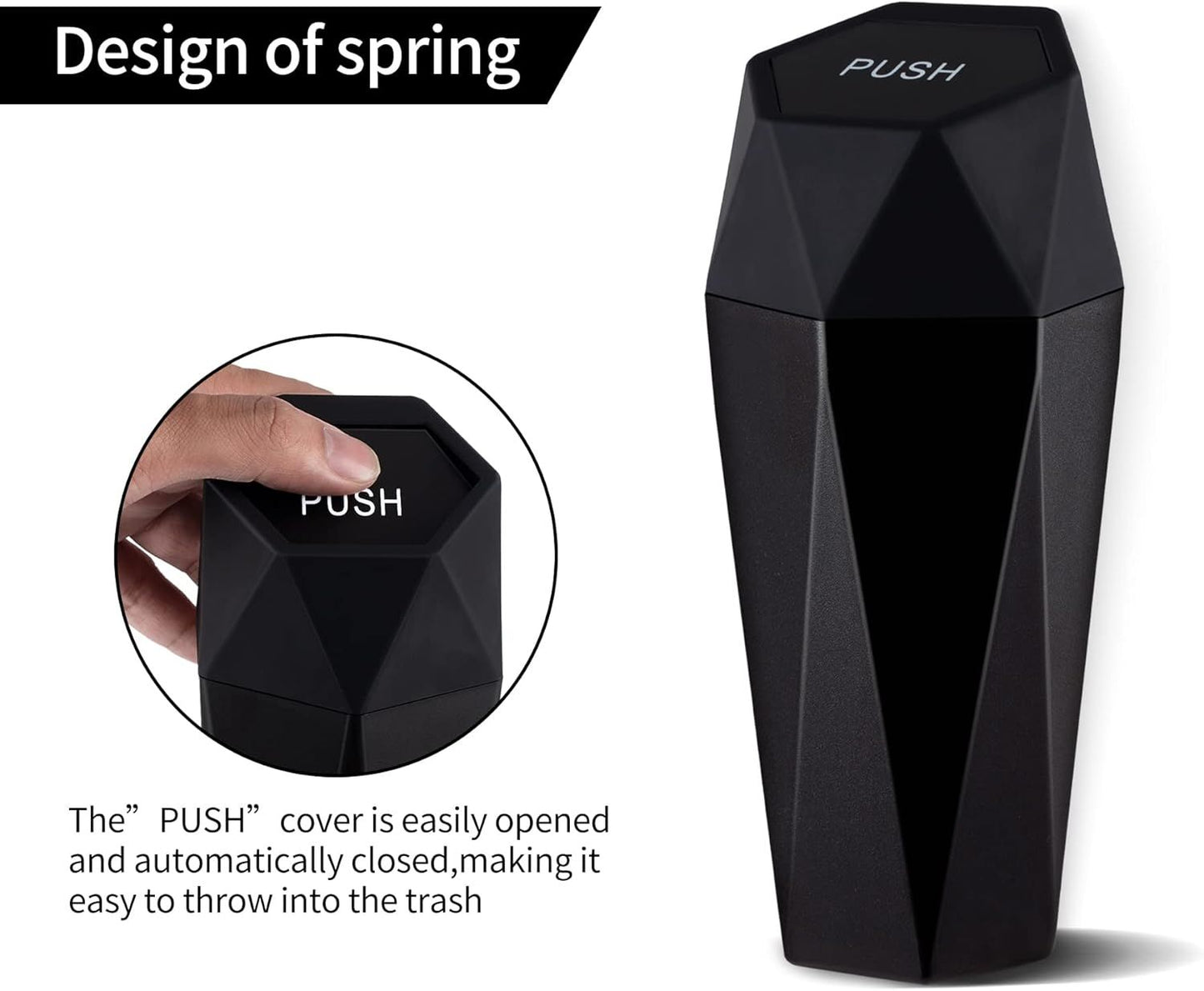 550ML Red Car Trash Can with Automatic Rebound Lid & Diamond Design - Portable Waste Bin and Odour Proof Storage, Easy to Clean for Office Home Car Center Console