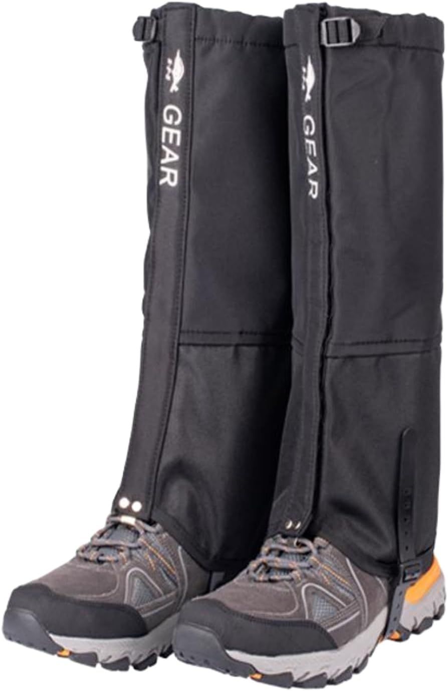Black Breathable Nylon Waterproof Hiking Leg Gaiters and Snow Boot Gaiters (Fleece Lining) - Unisex Adjustable Sand & Mud Protection for Mountaineering & Desert Trekking, XL Size