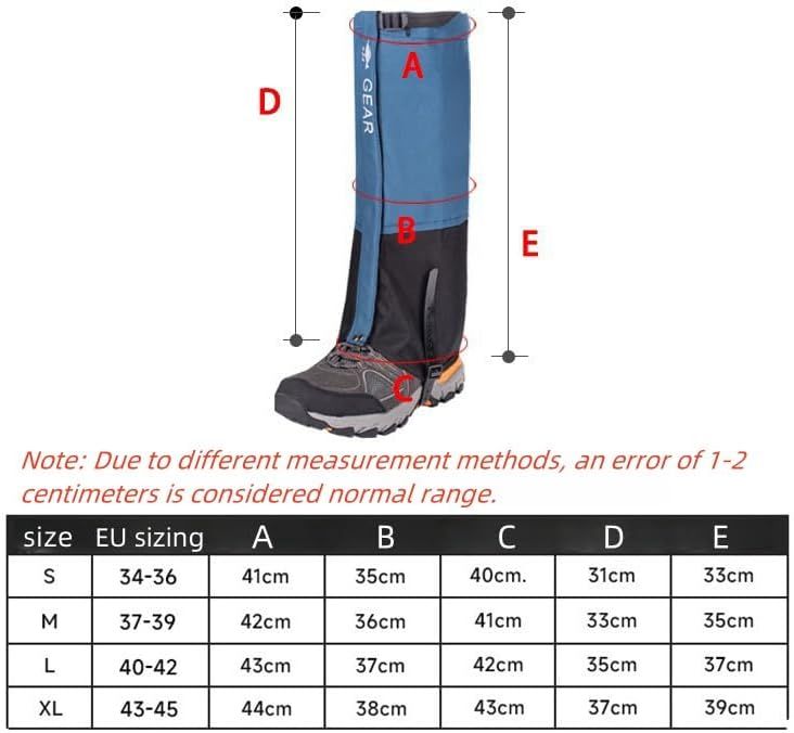 Orange Breathable Nylon Waterproof Hiking Leg Gaiters and Snow Boot Gaiters (Fleece Lining) - Unisex Adjustable Sand & Mud Protection for Mountaineering & Desert Trekking, S Size