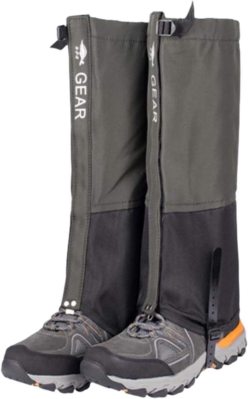 Green Breathable Nylon Waterproof Hiking Leg Gaiters and Snow Boot Gaiters (Fleece Lining) - Unisex Adjustable Sand & Mud Protection for Mountaineering & Desert Trekking, M Size