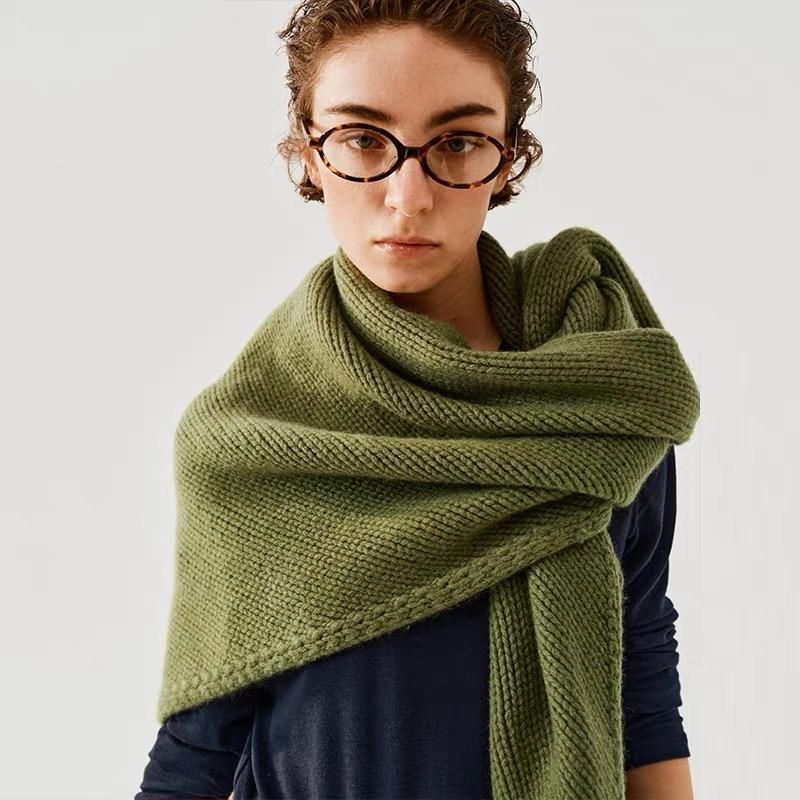 Dark Grey Retro Wool Blend 190x70cm Knitted Triangle Scarf - Multifunction Warm Shawl Wrap with Elegant Minimalist Design for Fall Winter Versatile Styling