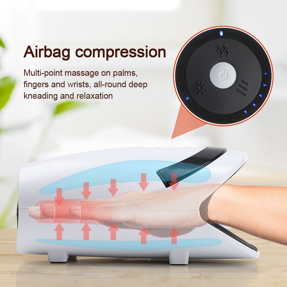 White Portable Electric Hand Massager - USB-C Rechargeable, Airbag Compression, Graphene 42℃ Constant Heating & 5 Levels Intensity for Everyday Use and Arthritis Carpal Tunnel Relief