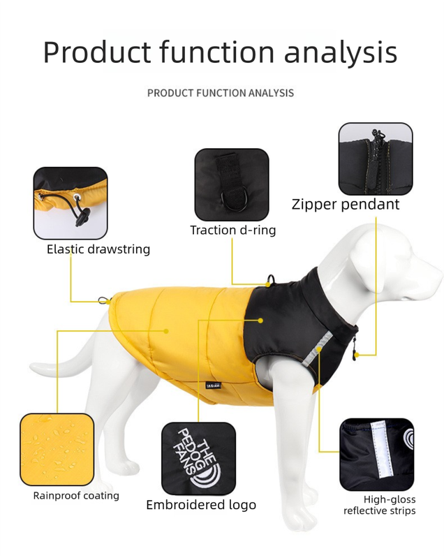 Pnik  M  Size  Dog Clothing — Warm, Thickened Cotton Jacket for Autumn & Winter; Waterproof Pet Vest — Reflective Safety Design, Leash-Compatible