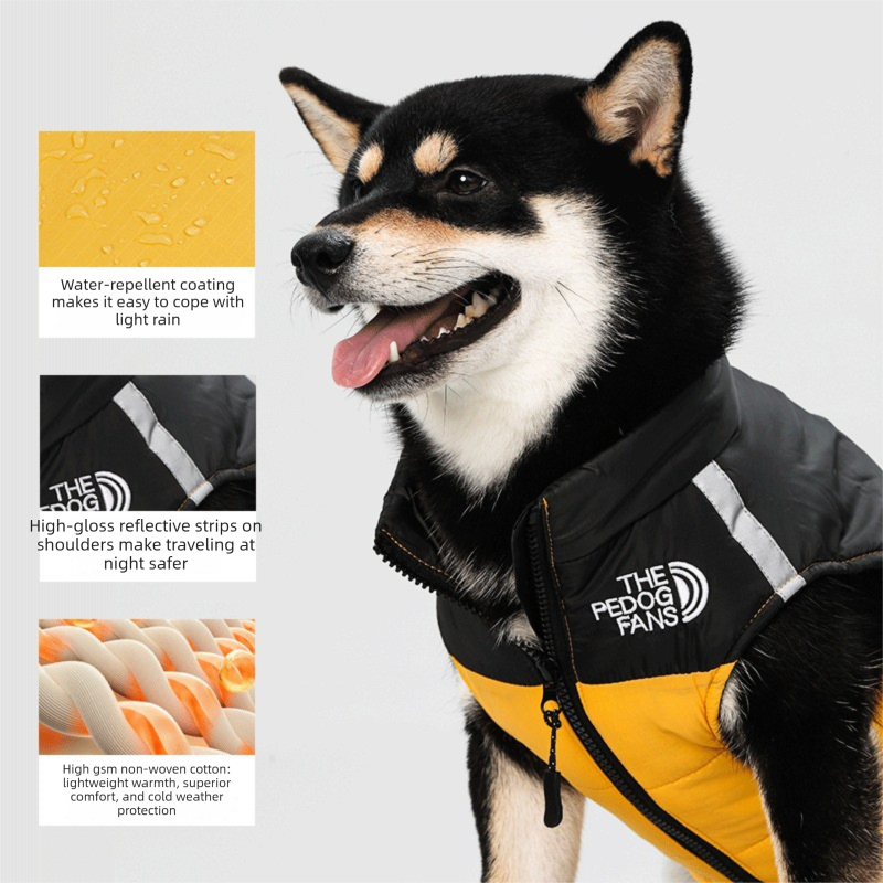 Pnik  M  Size  Dog Clothing — Warm, Thickened Cotton Jacket for Autumn & Winter; Waterproof Pet Vest — Reflective Safety Design, Leash-Compatible