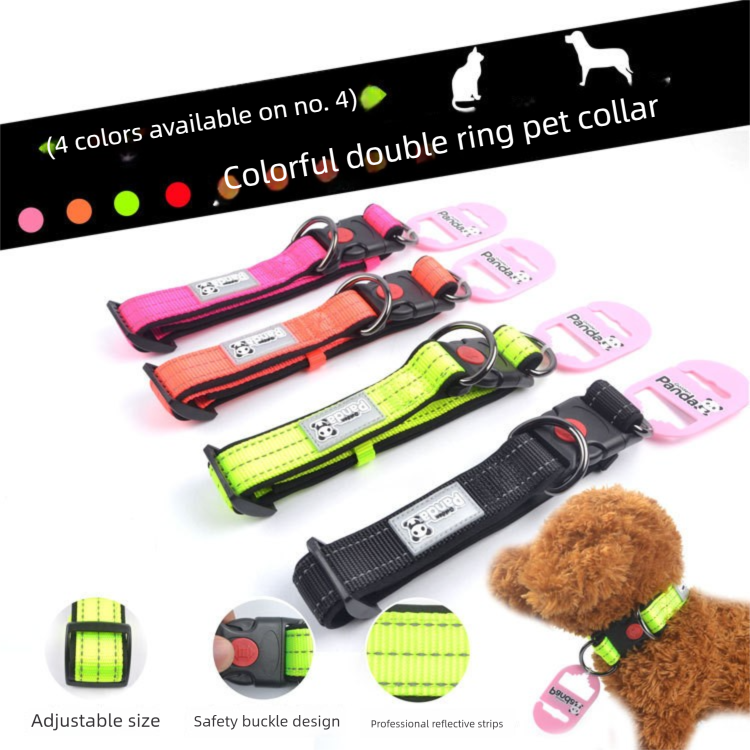 Pink L size Vibrant Reflective Dog Collar and Leash Set - Adjustable Nylon Pet Harness with Comfortable Padding