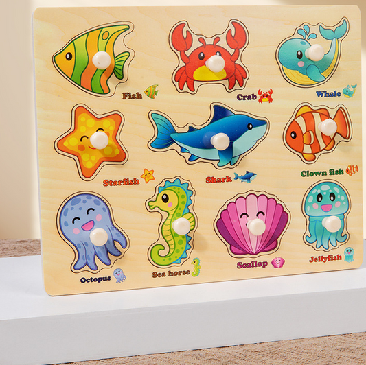 Puzzle Board for Toddlers - Early Learning Shape Sorter & Hand-Eye Coordination Toy for Kids 3+, Educational & Durable【Ocean Style】