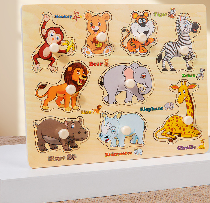 Wooden Puzzle Board for Toddlers - Early Learning Shape Sorter & Hand-Eye Coordination Toy for Kids 3+, Educational & Durable【Animal Style】