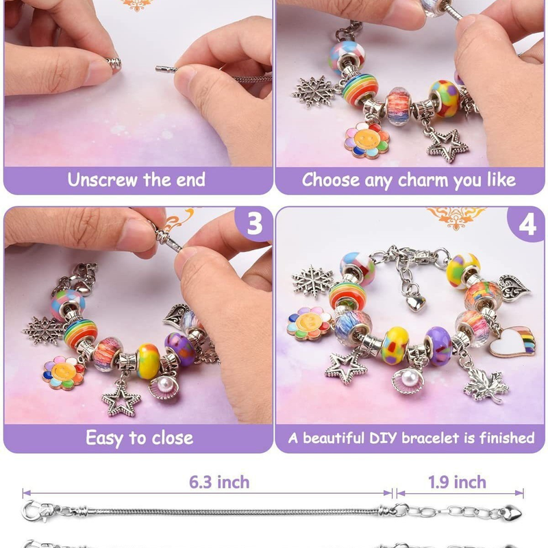 67-Piece Blue Craft Set (Includes Beads, Charms, and Storage Case) -Kids' Unicorn DIY Bracelet Kit – Creative Jewelry Making Gift for Girls Ages 3+