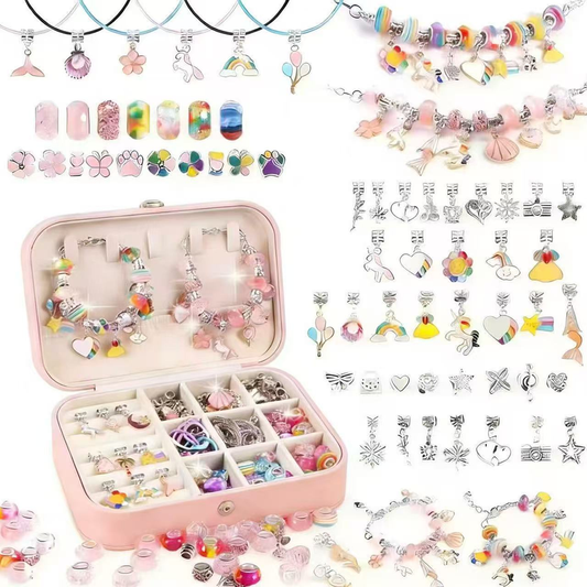 134-Piece Colorful pink Craft Set (Includes Beads, Charms, and Storage Case) -Kids' Unicorn DIY Bracelet Kit – Creative Jewelry Making Gift for Girls Ages 3+