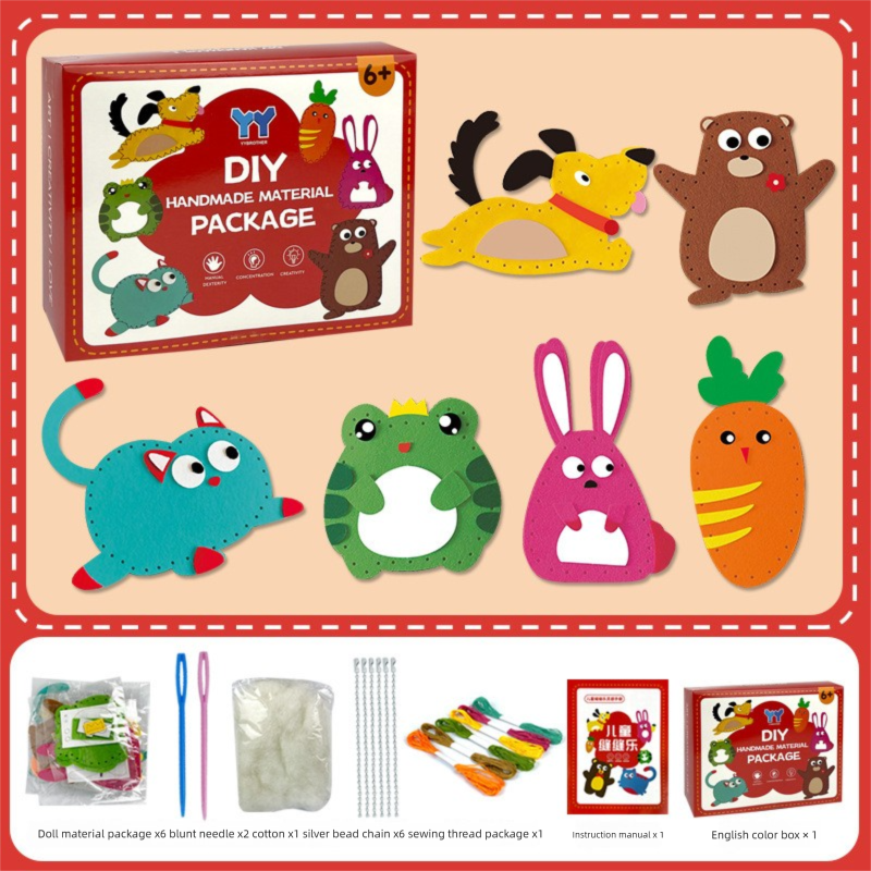 Kids Sewing Craft Kit - DIY Felt Plush Animal Toys Set with 6 Cute Characters, Safe Plastic Needles, Pre-Cut Materials - Creative Hand Stitching Activity for Boys Girls Ages 6+ - Perfect Birthday Gift【Color box packaging】