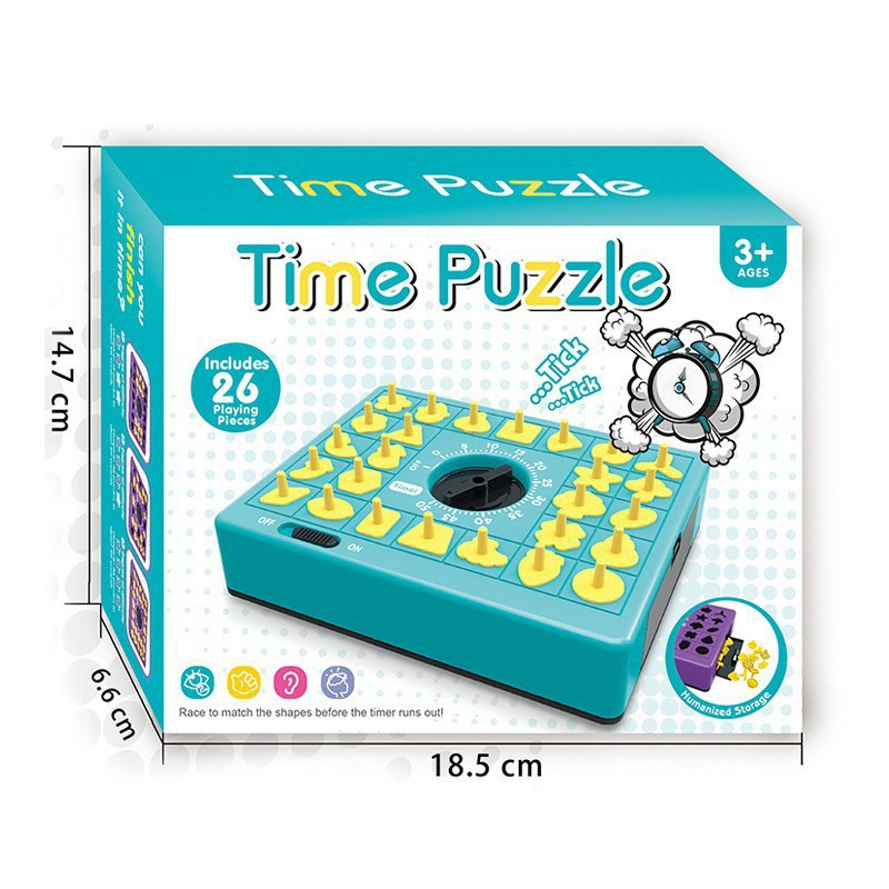Blue Time Puzzle Shape Matching Game, Kids Educational Memory Board Game with Timer, 26 Pieces Montessori Sorting Puzzle Toy for Cognitive Development, Parent-Child Interactive Tabletop Game for Ages 3+, Brain Training Activity Toy