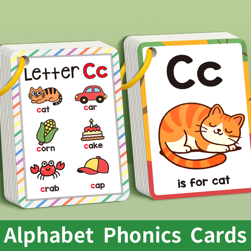 Colorful Alphabet Phonics Flash Cards 27 PCS, ABC Learning Cards with Initial Sound Pictures, Montessori Educational English Letter Recognition Cards, Preschool Literacy Teaching Aids for Kids Ages 3+, Early Reading Development Toy