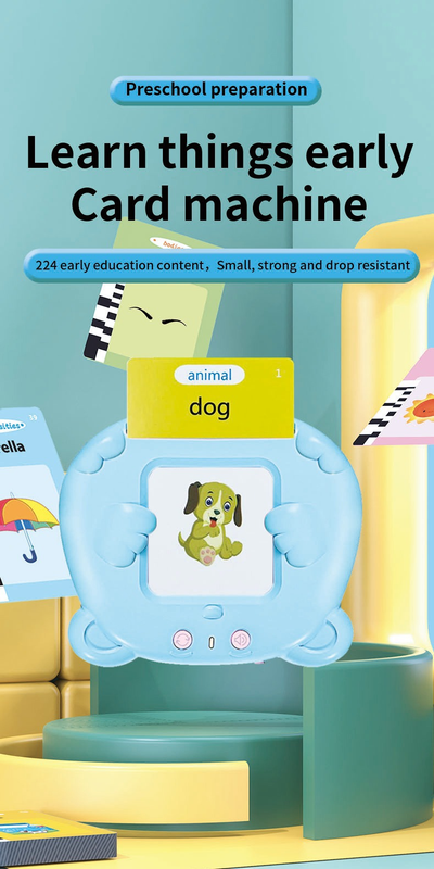 Blue Cat Talking  Cards Educational Toy for Toddlers 112 Cards Audible Preschool Learning Machine Early Childhood Development Interactive Reading Cards with Rechargeable Battery ABS Material