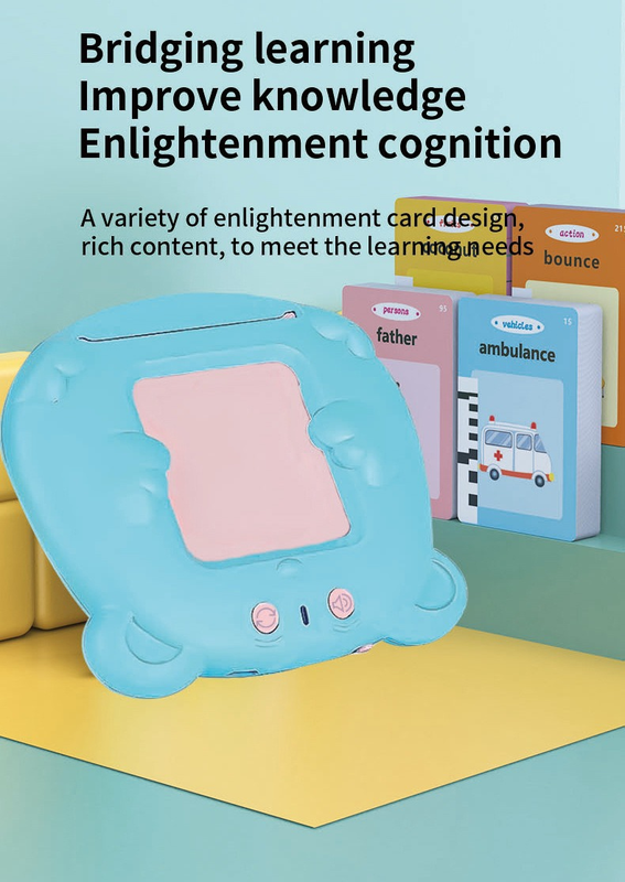 Blue Cat Talking  Cards Educational Toy for Toddlers 112 Cards Audible Preschool Learning Machine Early Childhood Development Interactive Reading Cards with Rechargeable Battery ABS Material