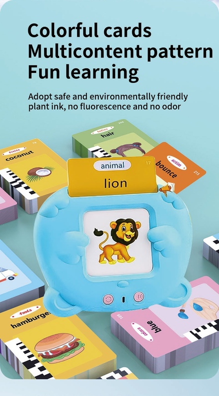 Blue Cat Talking  Cards Educational Toy for Toddlers 112 Cards Audible Preschool Learning Machine Early Childhood Development Interactive Reading Cards with Rechargeable Battery ABS Material