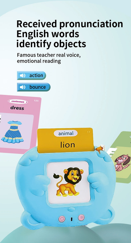 Pink Bear Talking  Cards Educational Toy for Toddlers 112 Cards Audible Preschool Learning Machine Early Childhood Development Interactive Reading Cards with Rechargeable Battery ABS Material