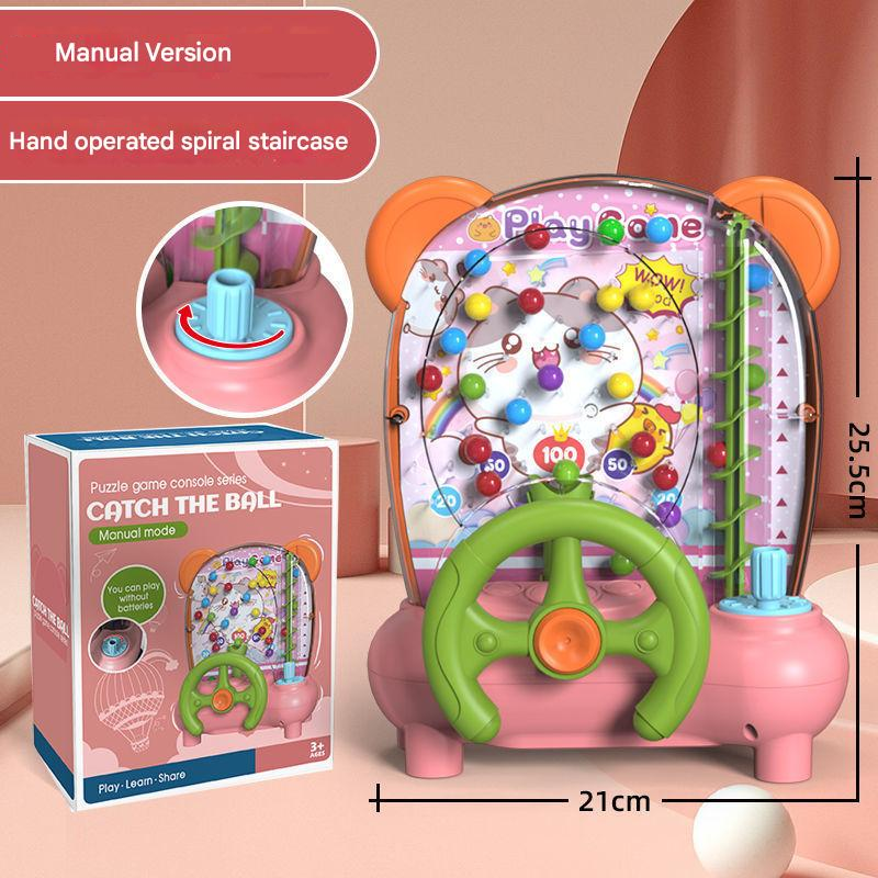 Pink Ball Catching Machine Game Kids Steering Wheel Pinball Desktop Game Hand Eye Coordination Training Parent-Child Interactive Educational Toy Concentration Focus Plastic 4+ Years