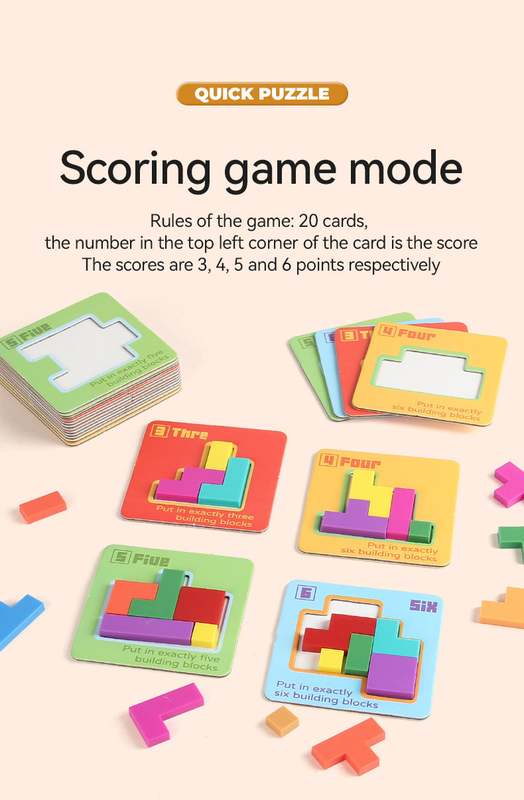 Quick Puzzle Tetris Building Blocks Game Speed Challenge Parent-Child Interactive Brain Training 20 Challenge Cards 4 Difficulty Levels ABS Material 3+ Years Educational Toy