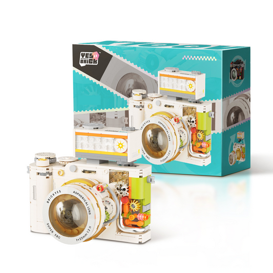 White Vintage Twin Lens Reflex Camera Building Blocks Set - Retro DIY Assembly Model Kit with Flash Accessory, 750g Display Decoration Educational Toy for Kids Adults 6+ Years