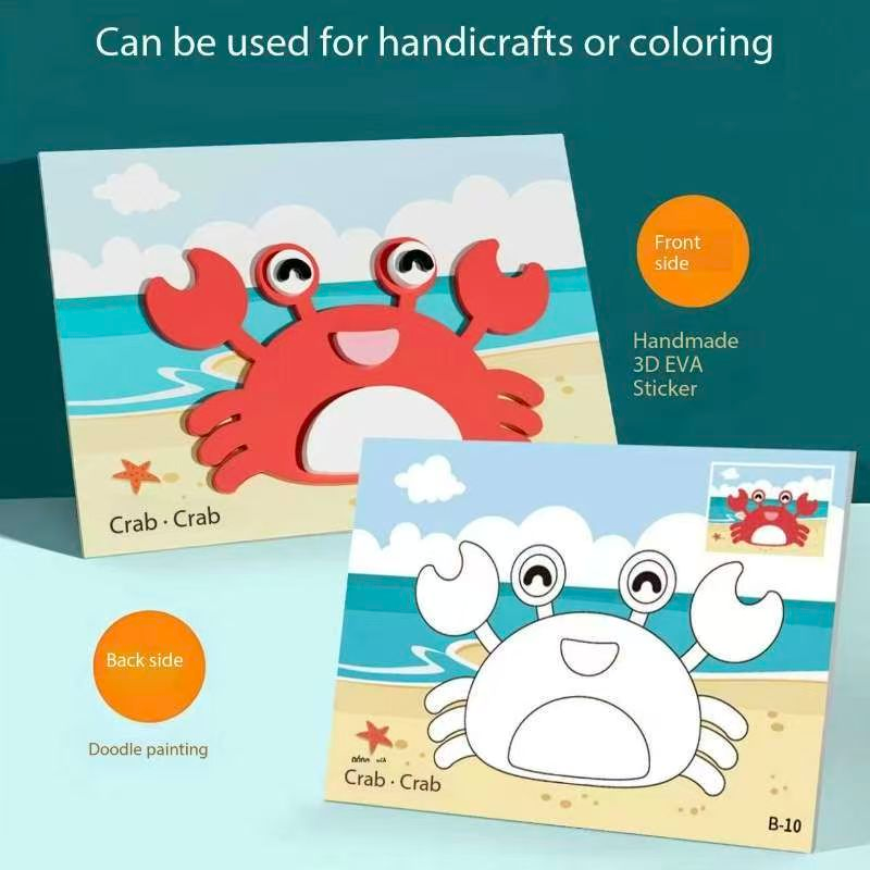 2-pce Kids 3D EVA Foam Sticker Art Kit - Princess Theme DIY Craft Activity Set with 12 Designs, Self-Adhesive Pre-Cut Shapes, Creative Handmade Gift Box for Girls Ages 4+ Preschool Educational Toy【Animals+ Oceans】