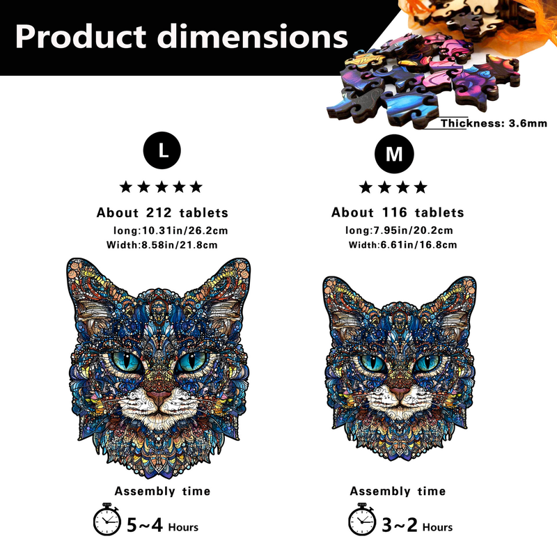 L Style Blue-Eyed Cat Wooden Jigsaw Puzzle -Irregular Animal Shaped Puzzle, Laser Cut 3D Craft, Stress Relief Brain Game Gift for Adults 14+